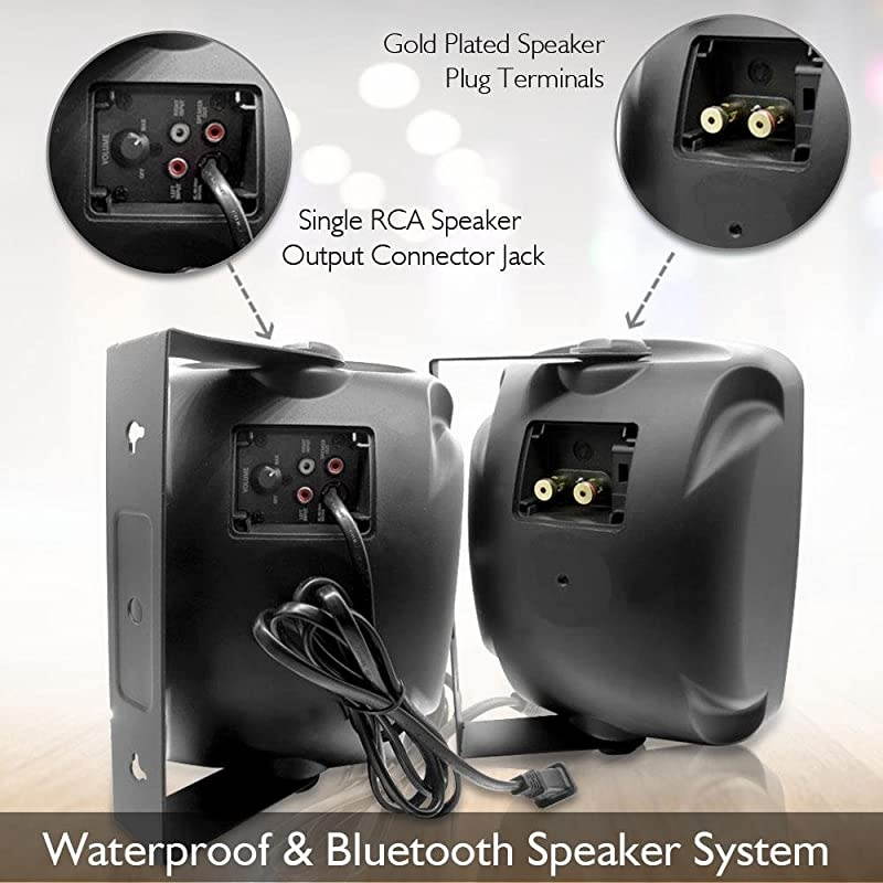 Outdoor Waterproof Wireless Bluetooth Speaker - 6.5 Inch Pair 2-Way Weatherproof Wall/Ceiling Mounted Dual Speakers w/Heavy Duty Grill, Universal Mount, Patio, Indoor Use -  PDWR64BTB (Black)