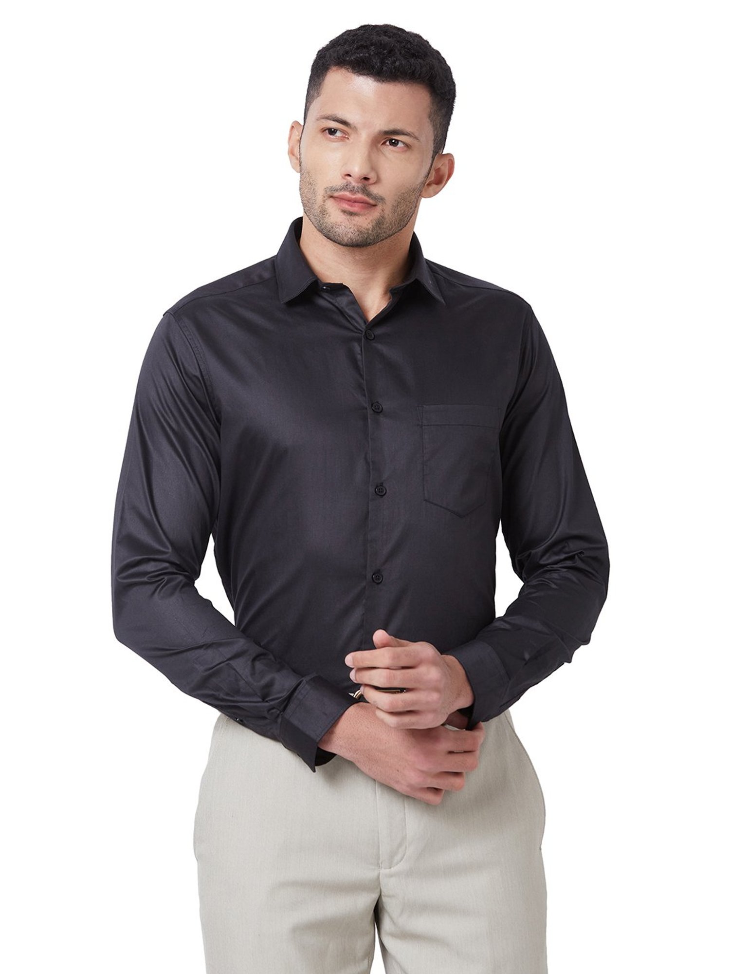 Kenneth Cole Black Slim Fit Cotton Shirt