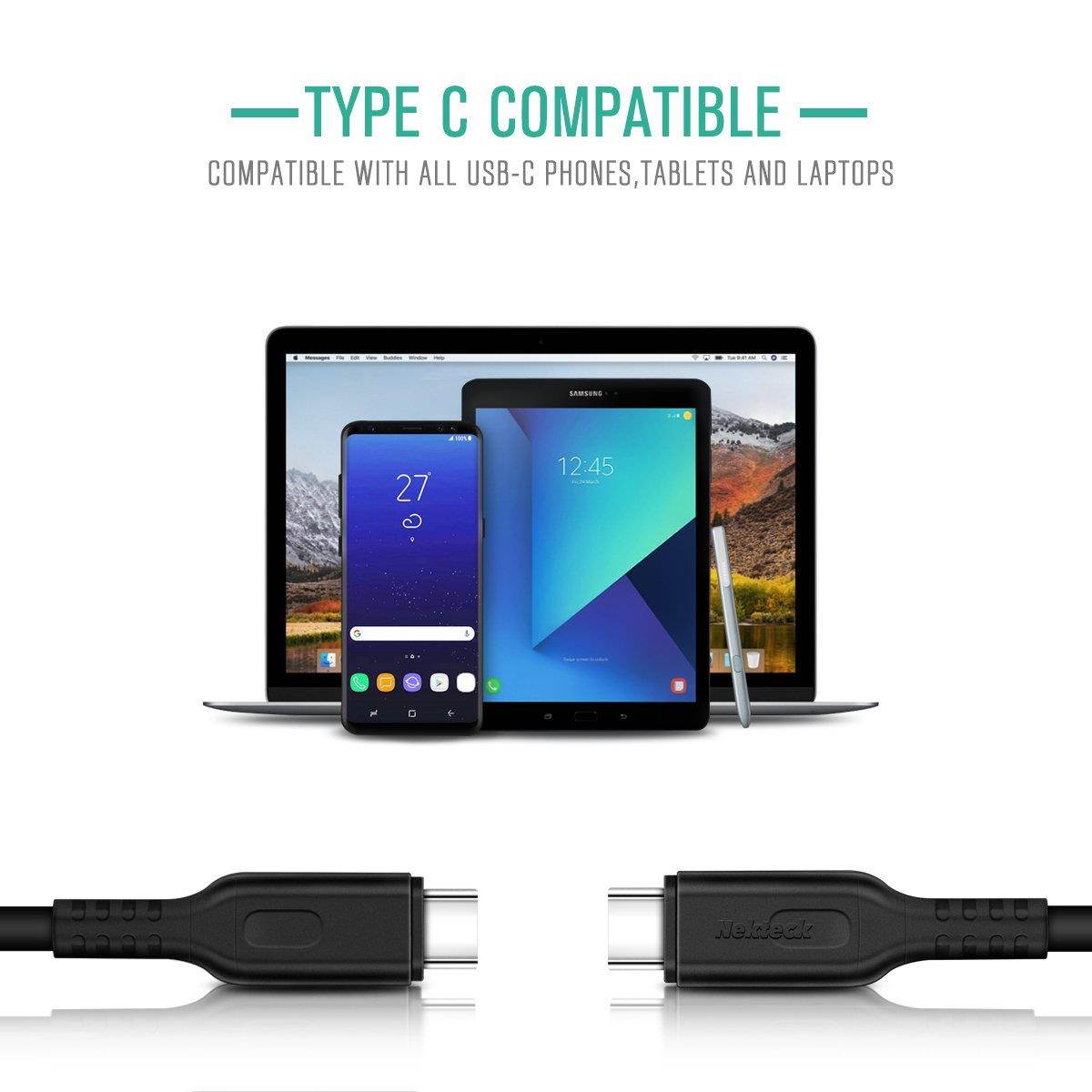 Nekteck USB-IF Certified USB C to USB C Cable USB 2.0 Data &Charging (100W) Power Delivery PD Compatible with 2018 MacBook Air/Pro iPad Pro, Galaxy S9 Note9, Nintendo Switch, Pixel 3 -Black 3ft -2Pack