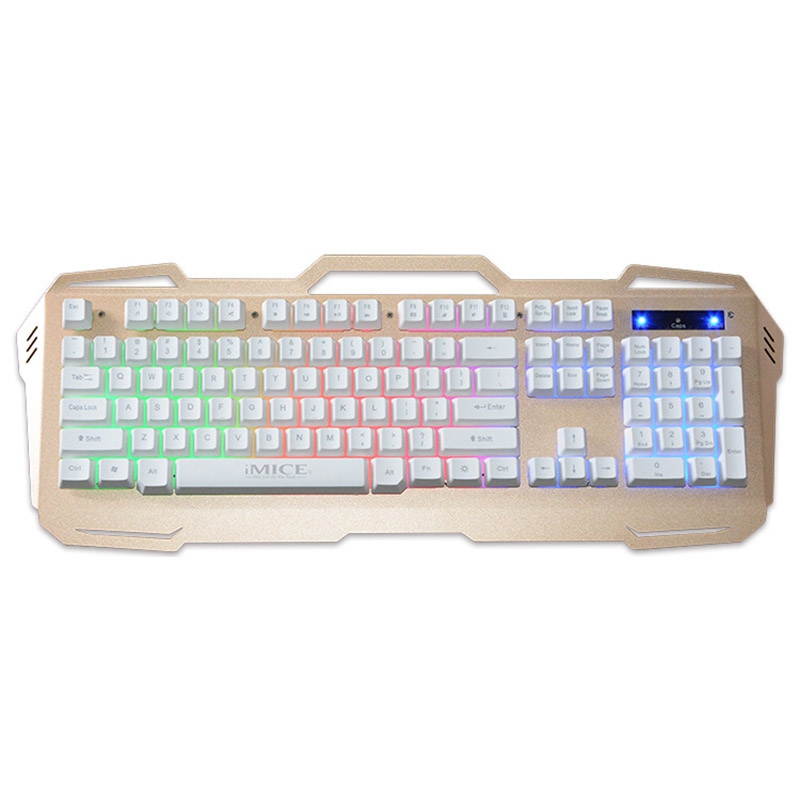 IMICE Gaming Keyboard Wired USB Gamer Keyboards 104 Keys Computer Keyboard Metal Panel Floating Backlit Keyboard For Desktop/PC(Gold)
