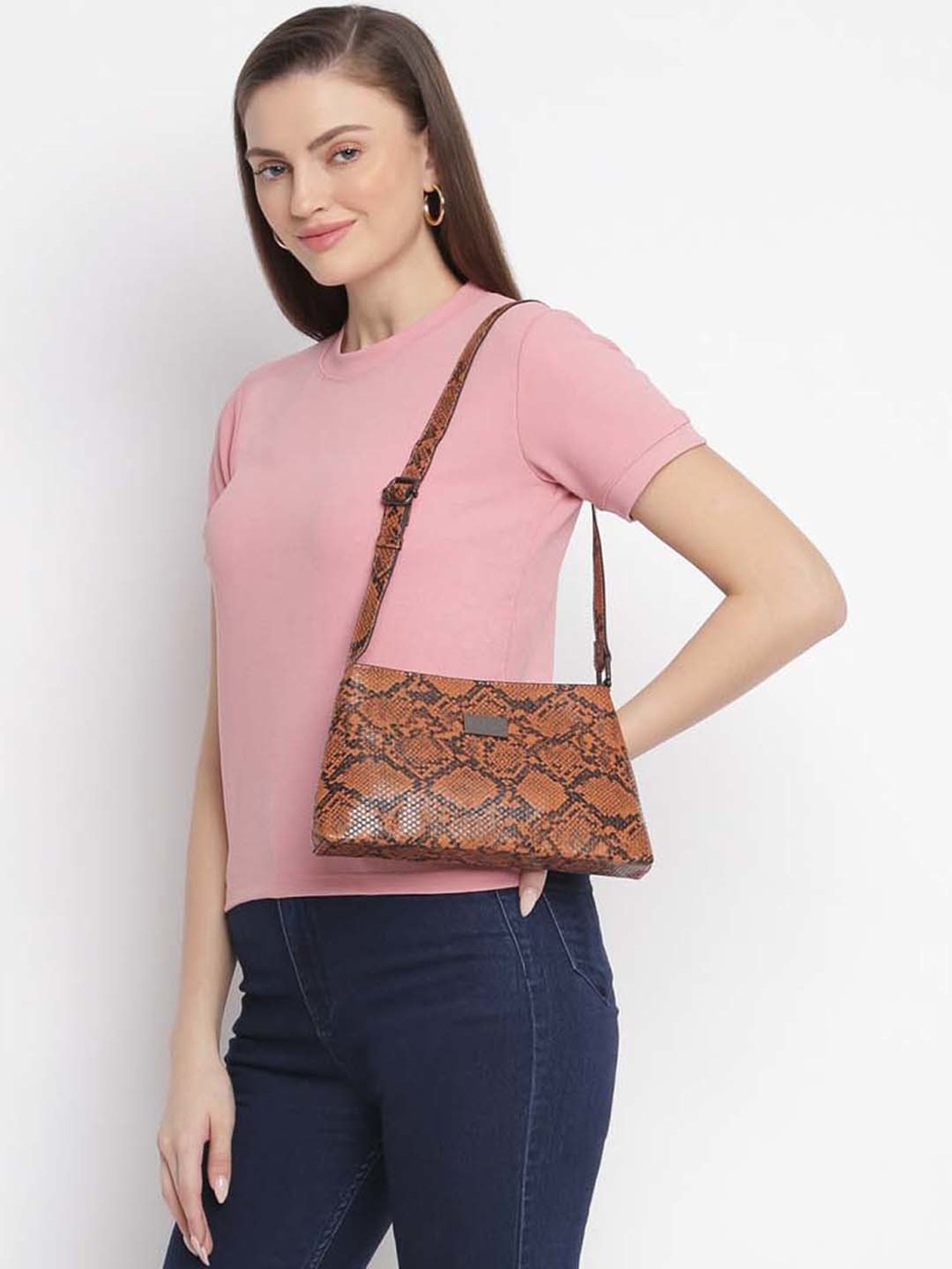 KLEIO Tan Textured Medium Shoulder Bag
