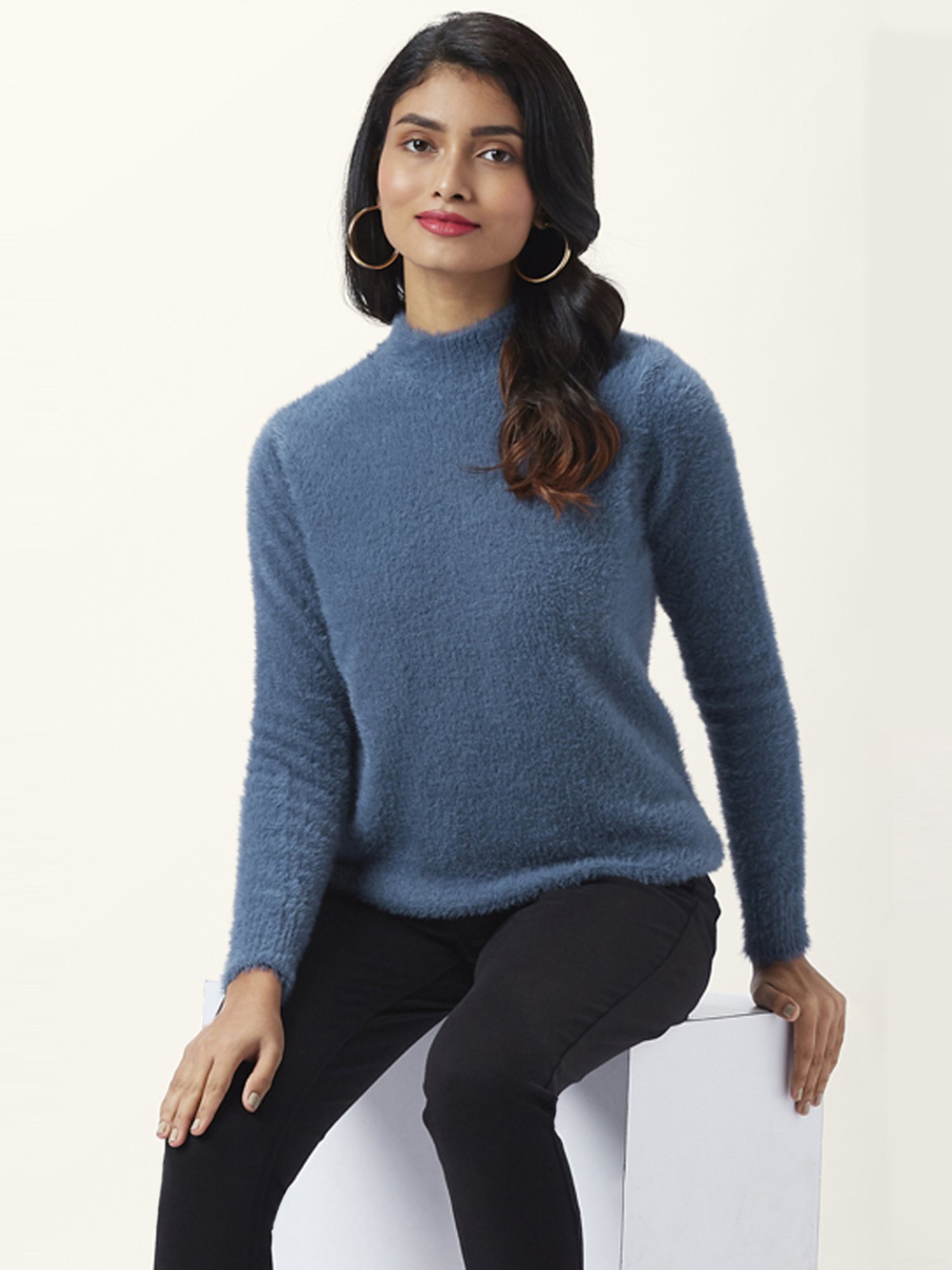 Honey by Pantaloons Blue Self Pattern Sweater