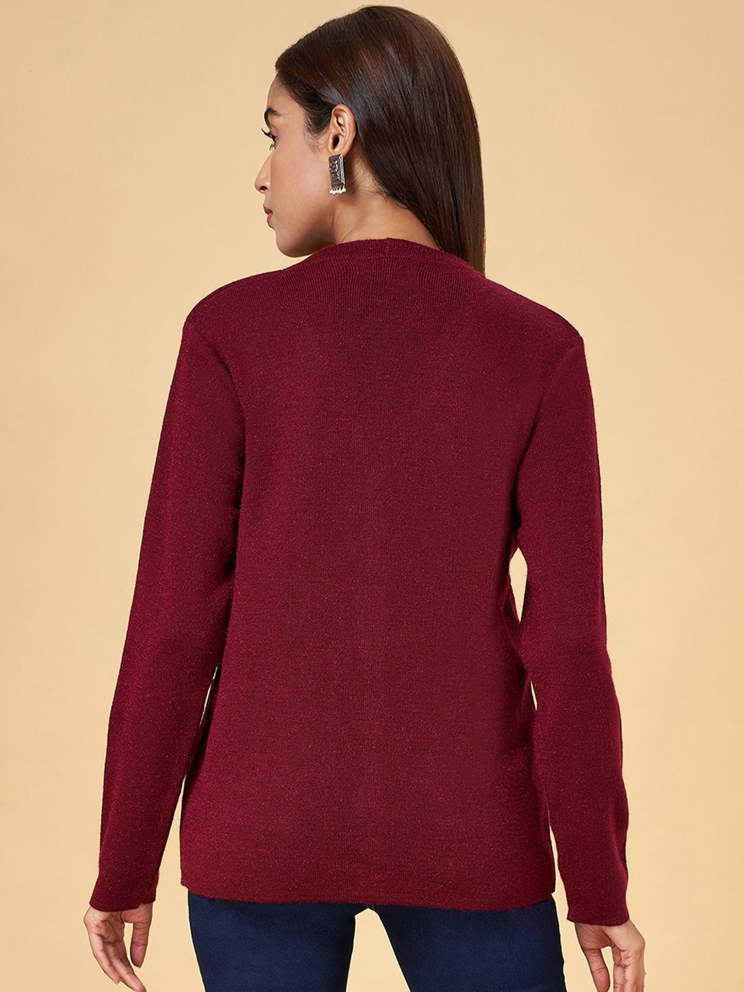 Rangmanch by Pantaloons Maroon Plain Cardigan