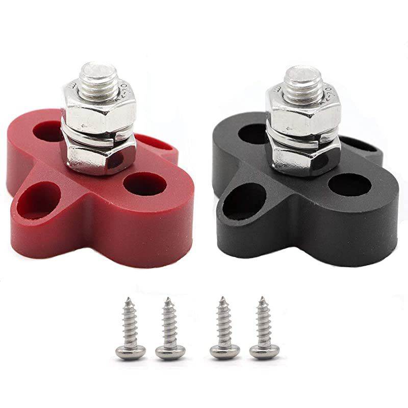 Bus Bar Terminal Block Battery Power Stud Junction M6 Power Distribution for Truck RV Boat Heavy Duty Stainless Steel 516 Black+Red 516