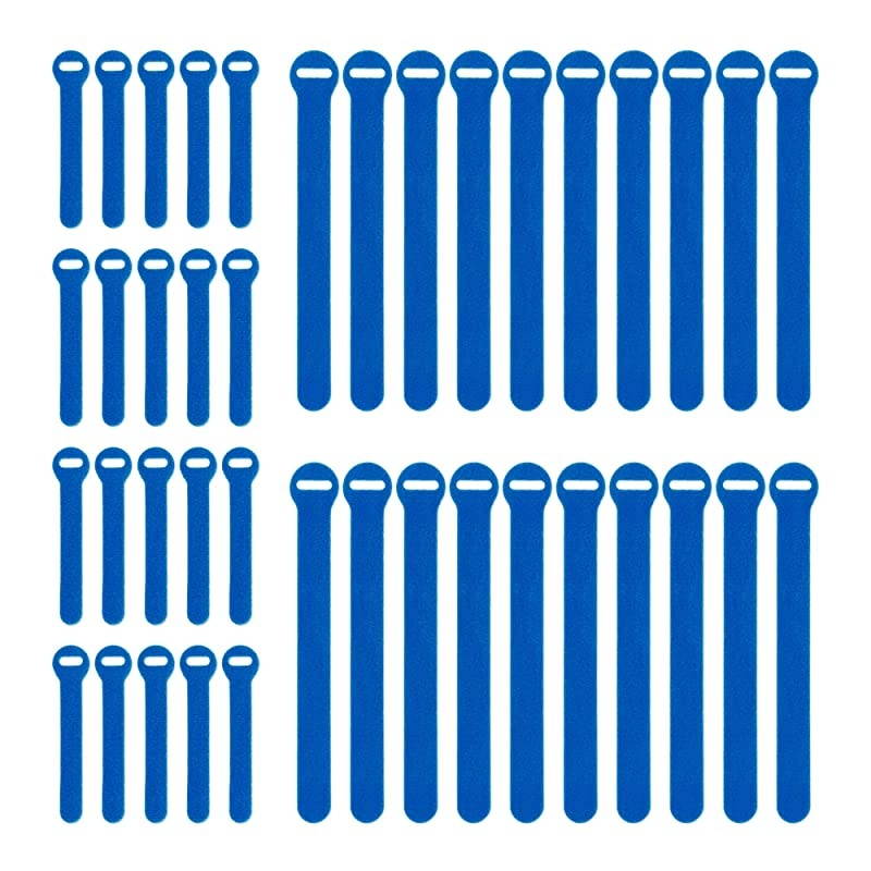Storage SelfGripping Reusable Cable Ties Blue 40 Pack 20 4 Straps 20 8 Straps Hook and Loop Cord and Wire Organizer for Computer PC and Desk Cable Management