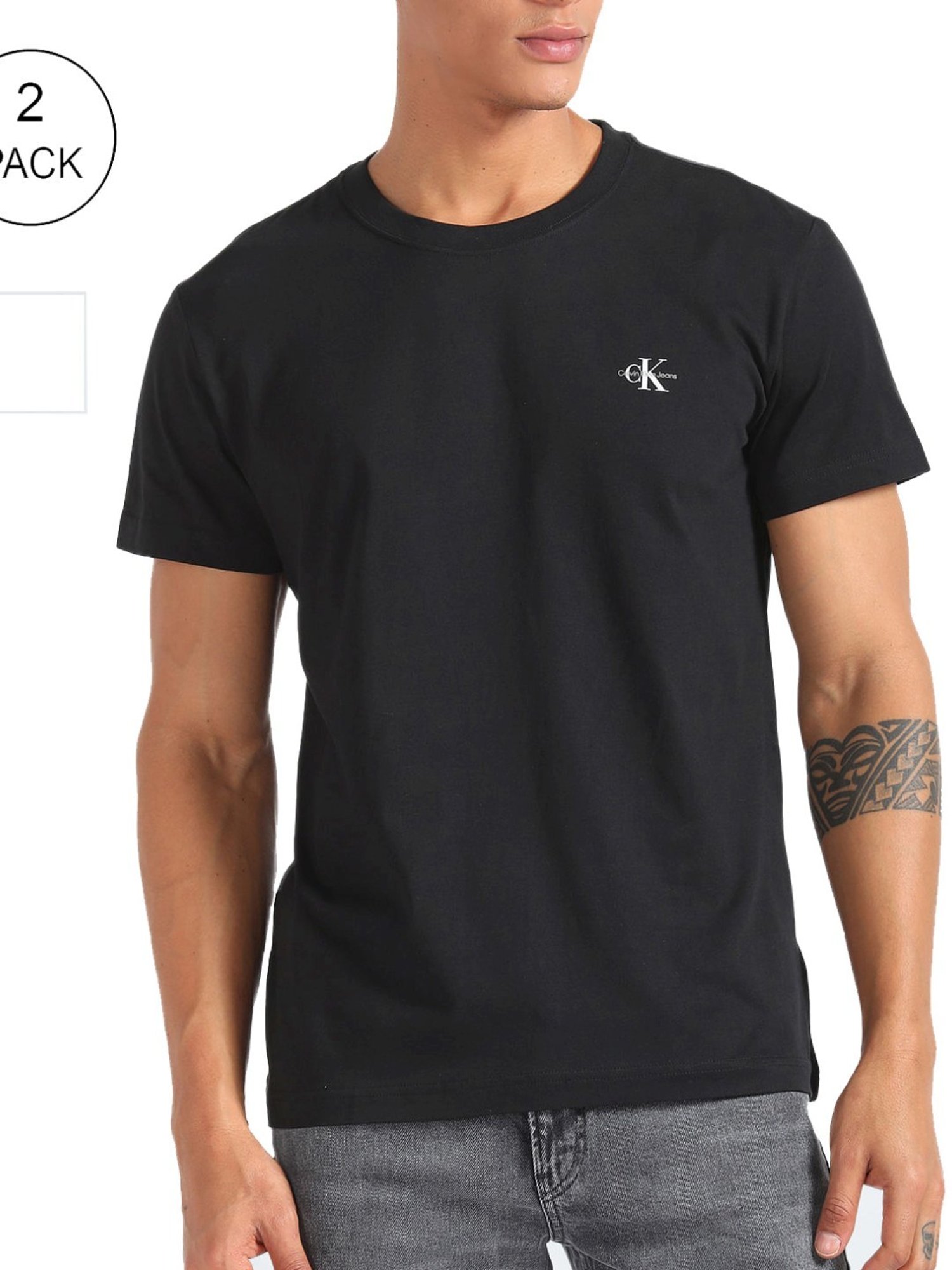 Calvin Klein Bright White & Black Cotton Regular Fit T-Shirt