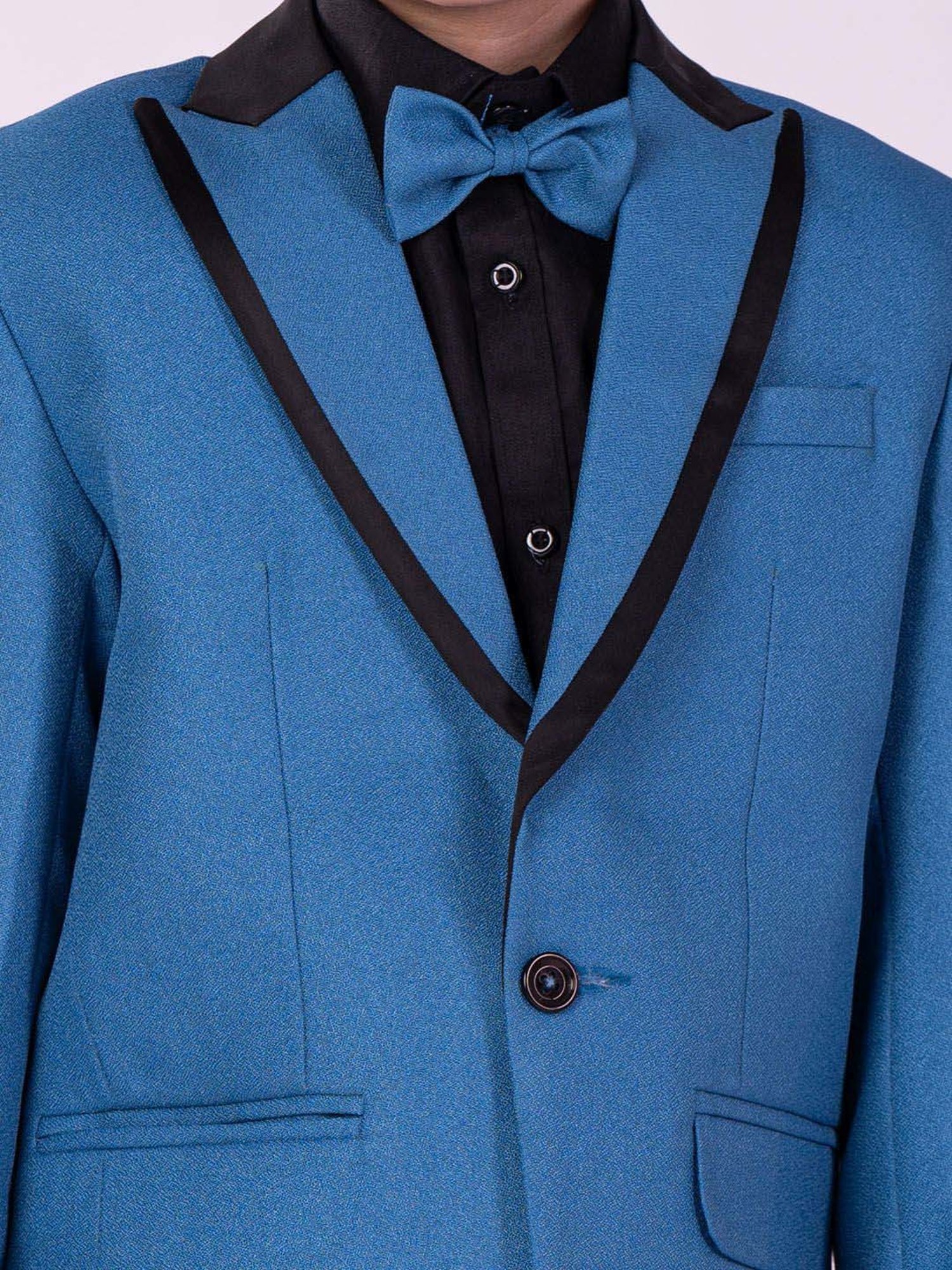 VASTRAMAY Boys Black & Turquoise Solid Full Sleeves Suit Sets