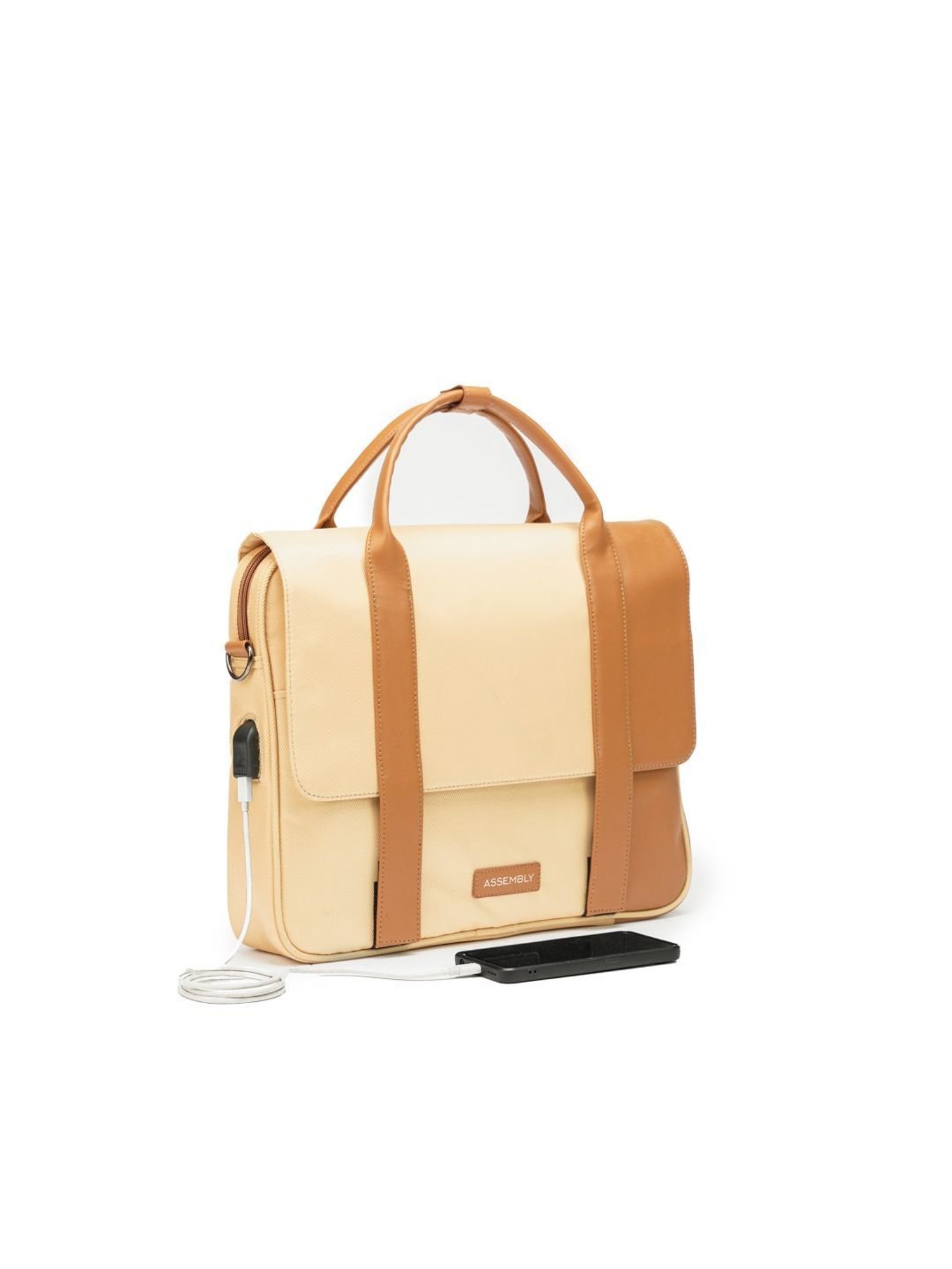 Assembly Beige Medium Laptop Messenger Bag with USB Charging Port