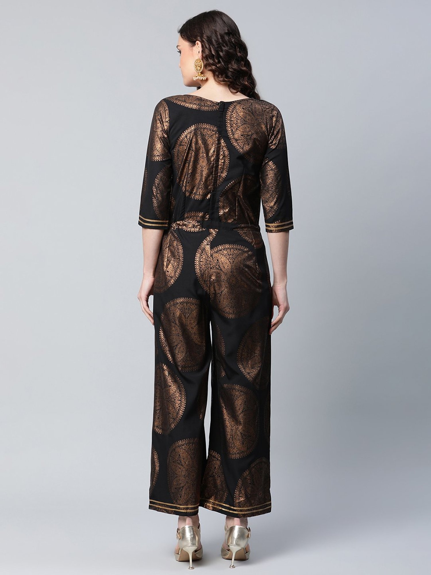 Ahalyaa Black & Golden Paisley Print Jumpsuit