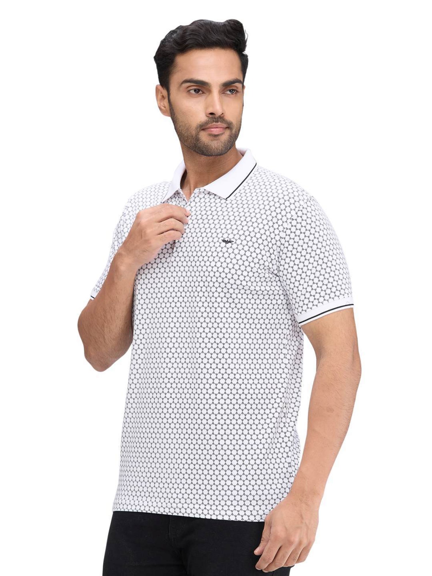 Park Avenue White Slim Fit Printed Polo T-Shirt
