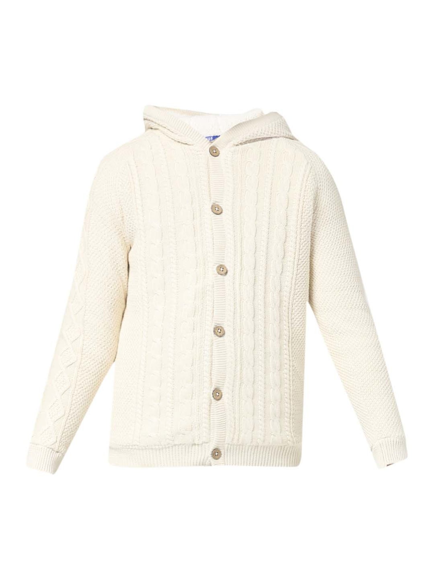 Jack & Jones Junior Beige Cotton Self Pattern Full Sleeves Sweater
