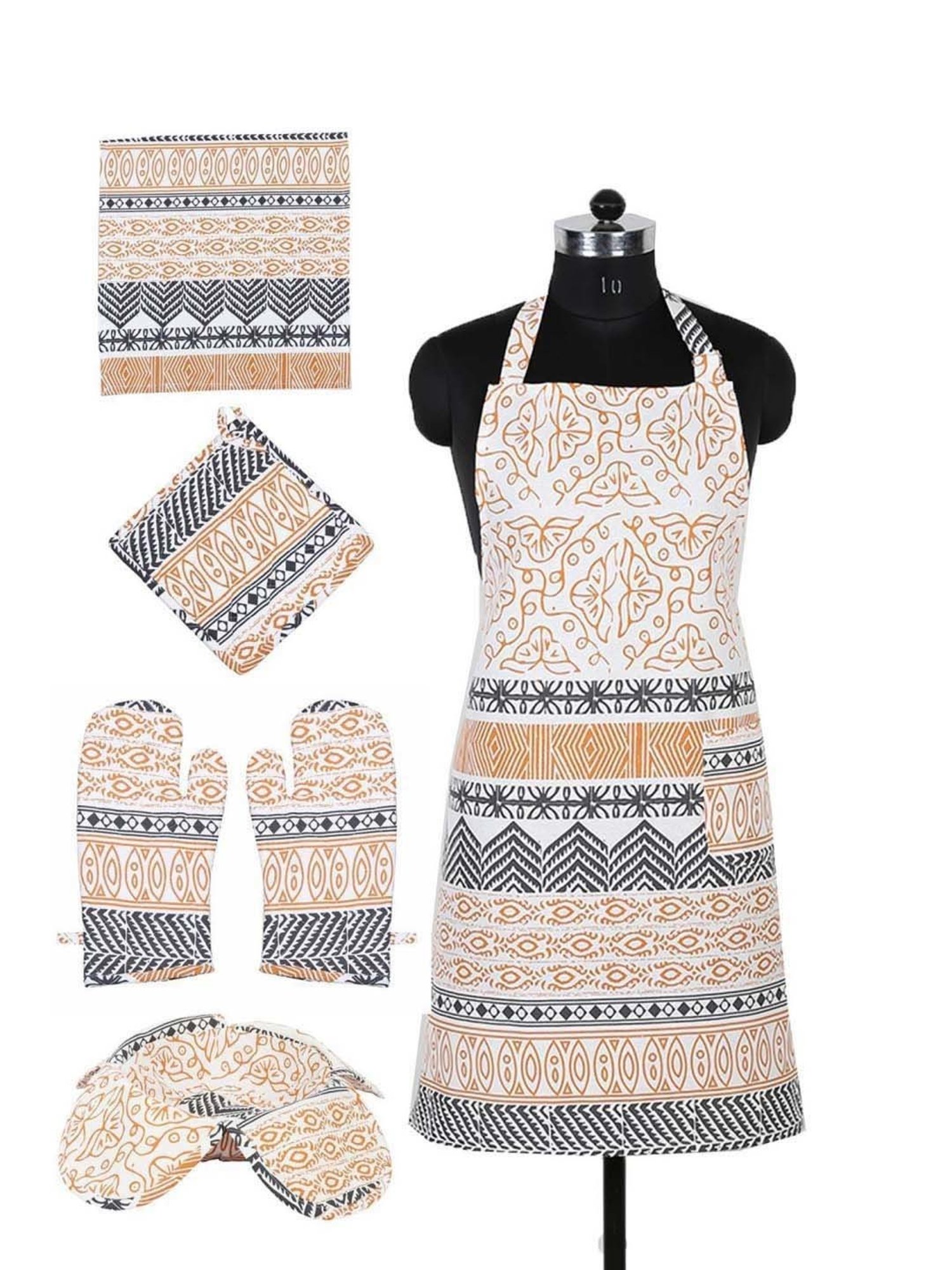 Ariana Yellow & White Cotton Kitchen Apron with Pocket