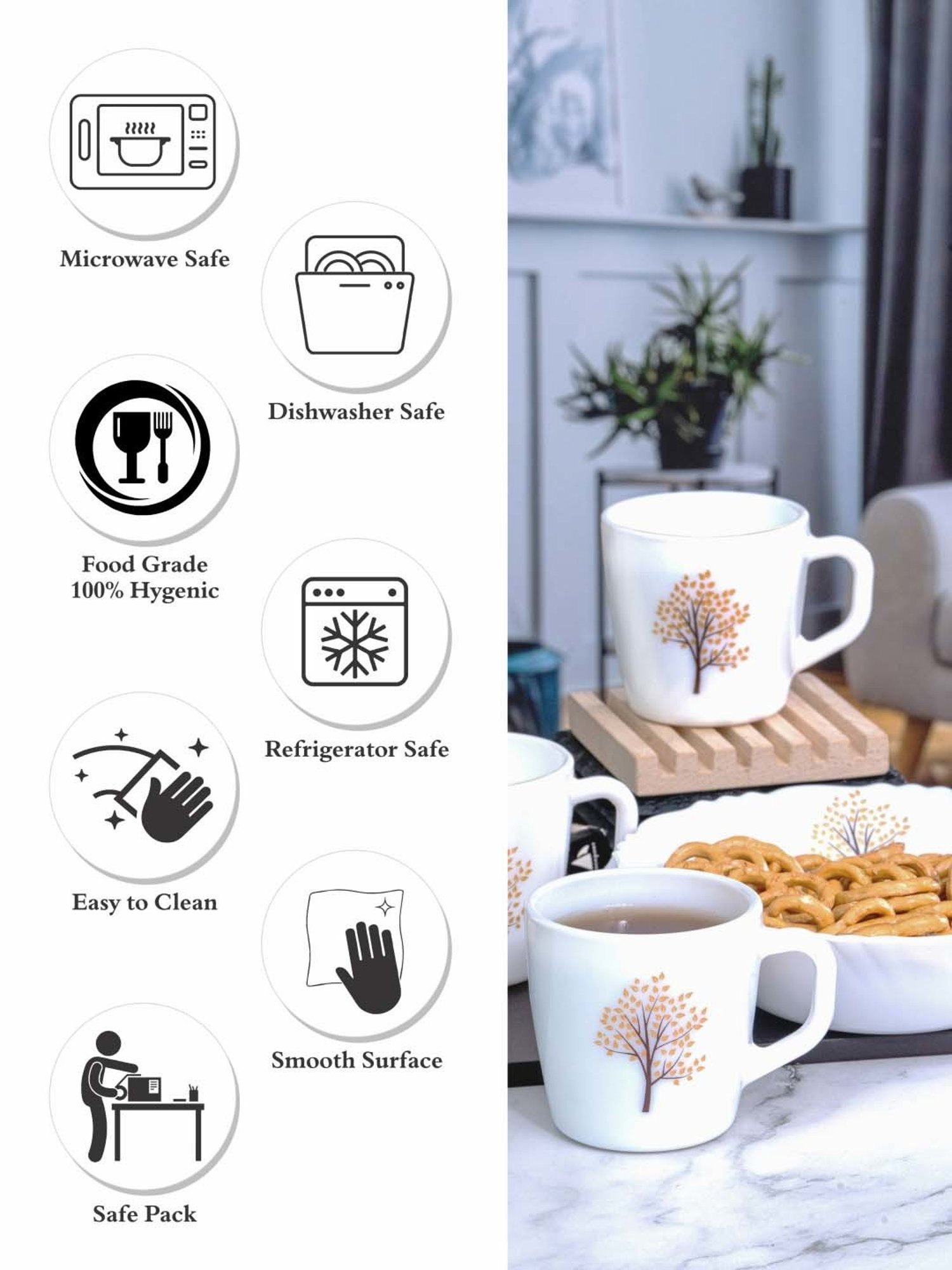 Cello White Opalware 4 Ricca Mug & 1 Bowl  (0.18 L)