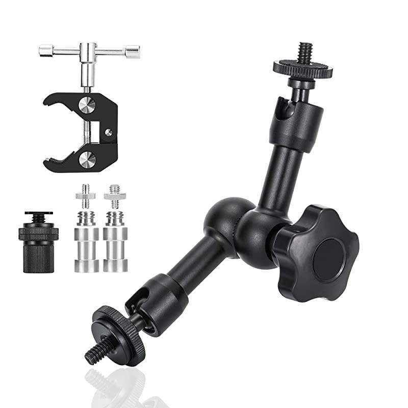 7 inch Articulating Friction Arm with Large Super Crab Clamp and Hot Shoe Mount 14quot Magic DSLR Tripod Arms Kit for Photography Video Camera Rig LED Light Flash Light LCD Monitor