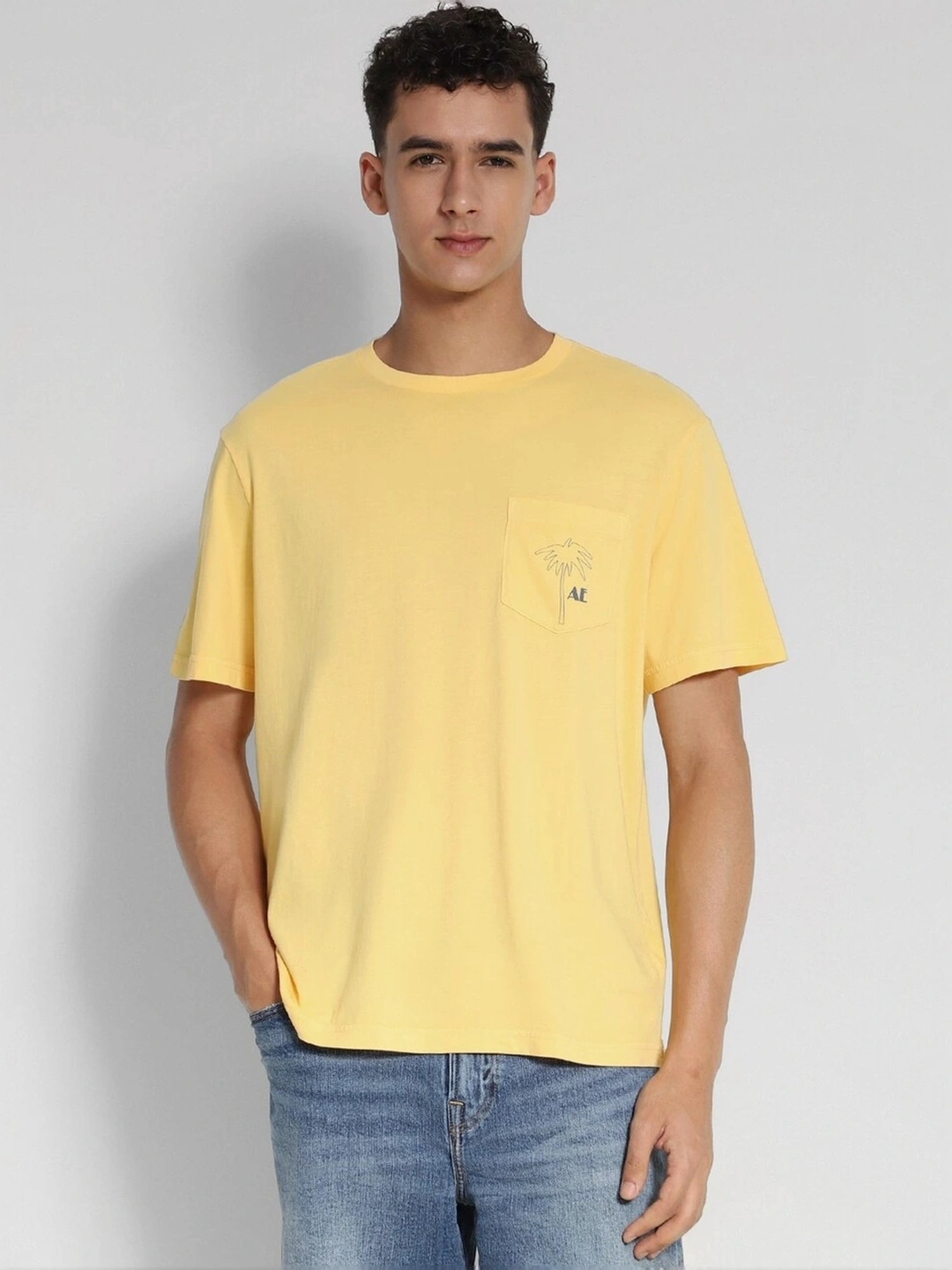 American Eagle Yellow Cotton Regular Fit Printed T-Shirt