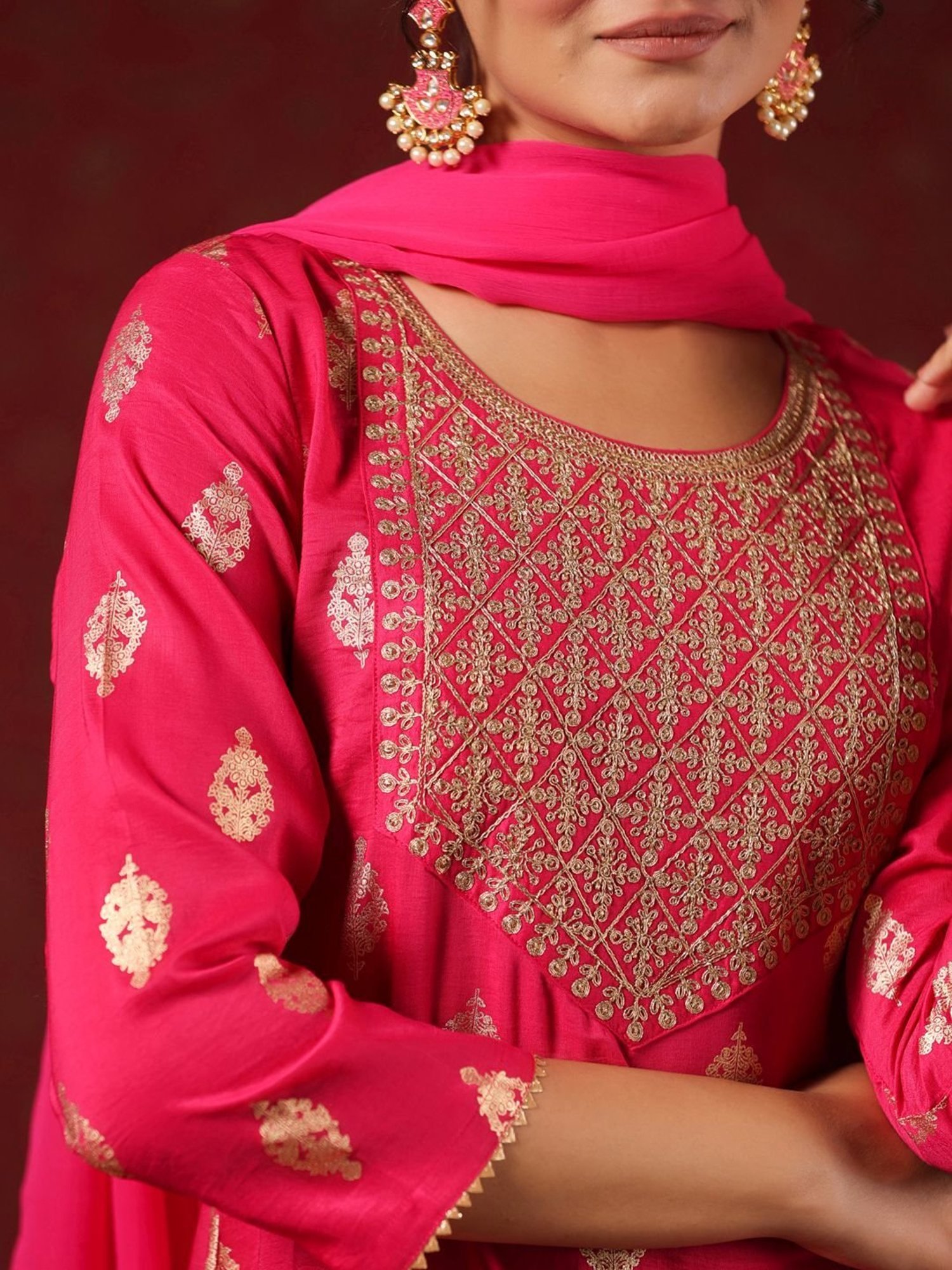 Ishin Pink Embroidered Kurta Pant Set With Dupatta