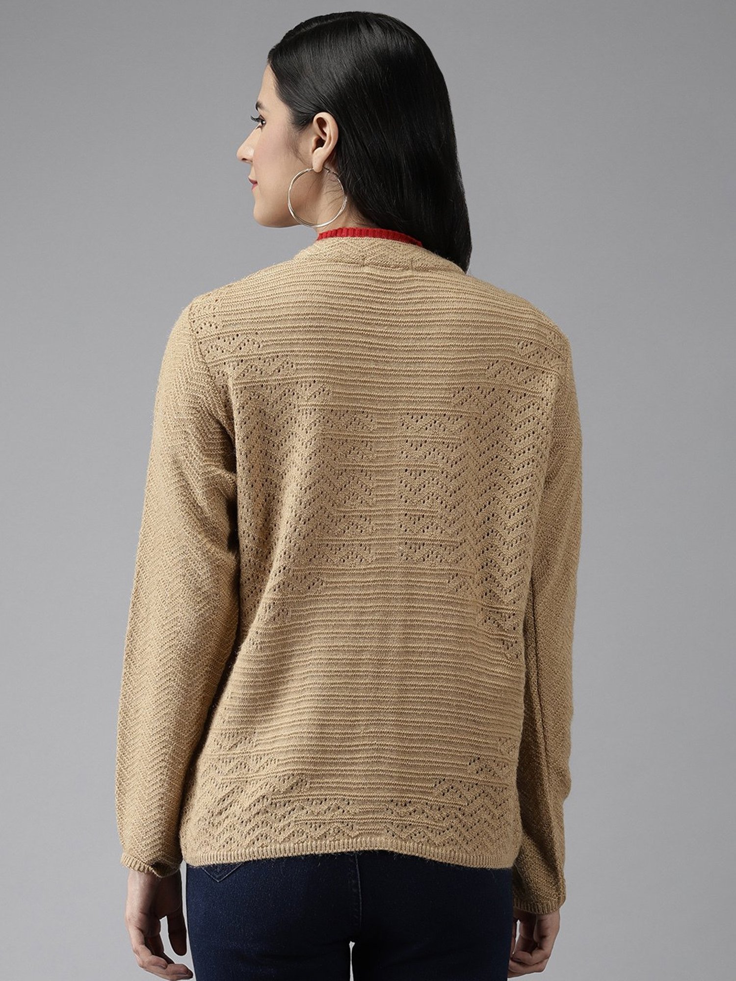 Cayman Beige Woolen Textured Cardigan