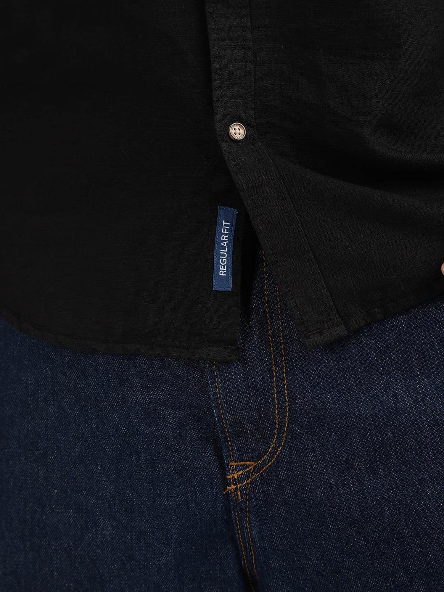 Bene Kleed Black Regular Fit Cotton Linen Shirt