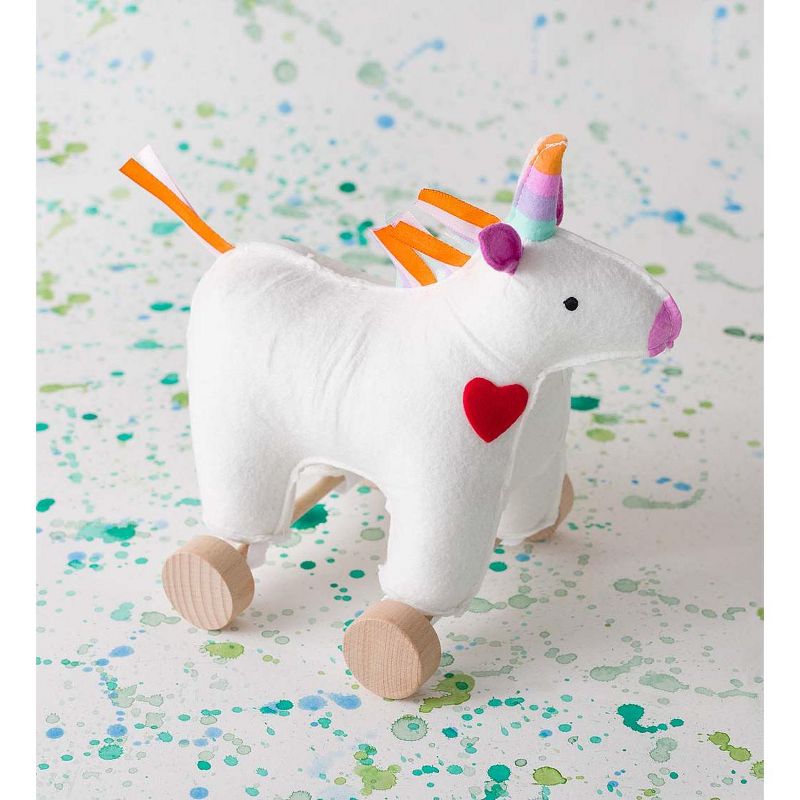 Magic Cabin - Unicorn Roller Toy for Kids with Wooden Wheels & Felt Body