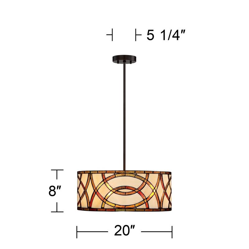 Robert Louis Tiffany Bronze Drum Pendant Chandelier 20" Wide Tiffany Style Art Glass Circles Fixture for Dining Room House Kitchen