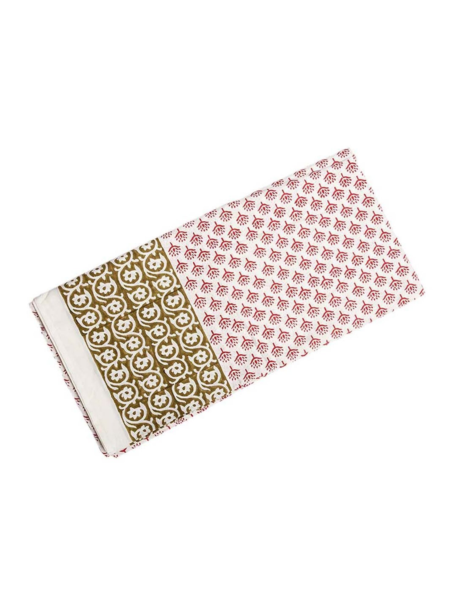 Fanusta Manzhar Off White & Green 200 TC Hand Block Printed Bed Sheet Set