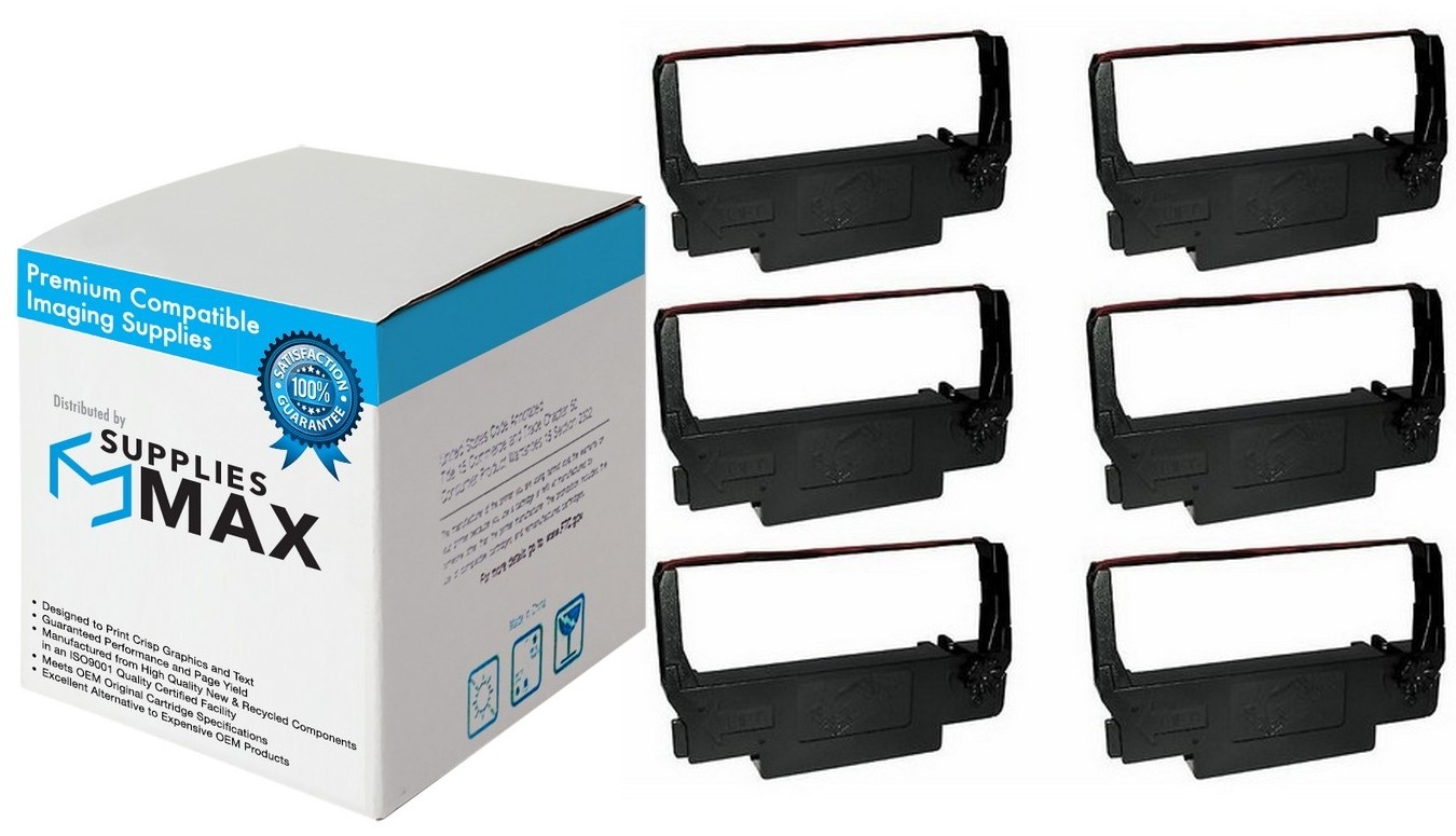 SuppliesMAX Compatible Replacement for M119/M270/TM-300/U200/U210/U220 Purple/Red P.O.S. Printer Ribbons (6/PK) (ERC-38PR)