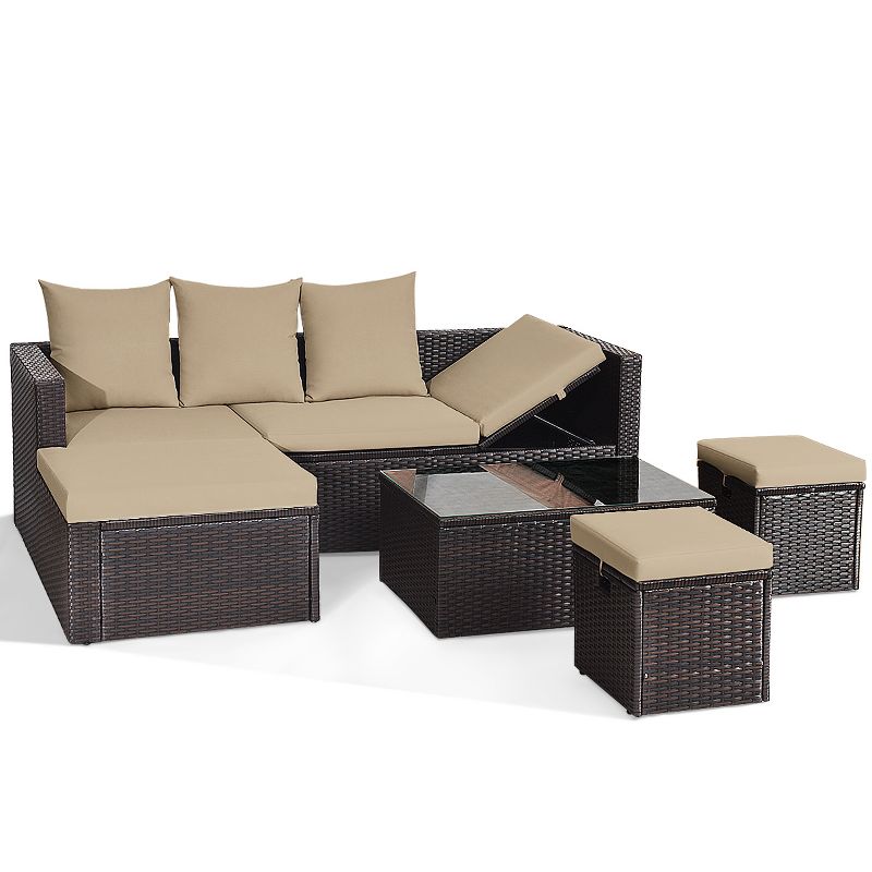 Breckenridge 4pc Seating Set Java Brown Fame Sunbrella Meredian Brick Red Fabric - La-Z-Boy