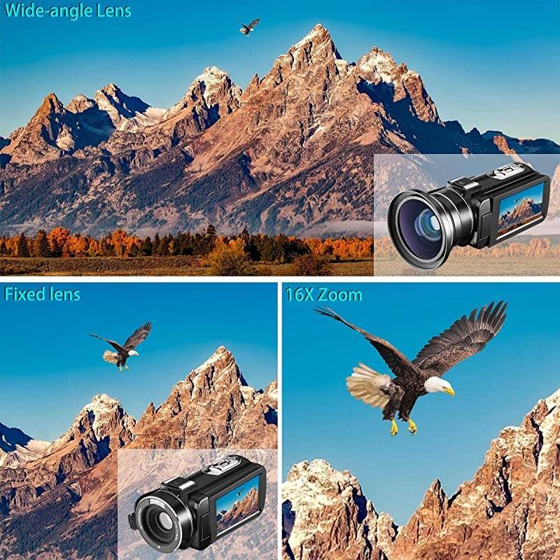 Ultra HD Video Camera Camcorder with Rechargeable Microphone 1080P 26MP WiFi Vlogging Camera YouTube Digital Camera IPS Touch Screen Remote Control IR Night Vision, Wide Lens