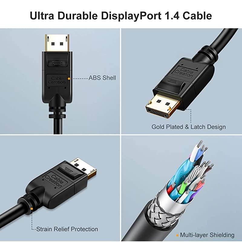 8K Displayport Cable 14 33ft DisplayPort to DisplayPort Cable DP to DP Cable Gold Plated with 8K60Hz 4K144Hz 2K165Hz Video Resolution amp HDR Support 1M Black