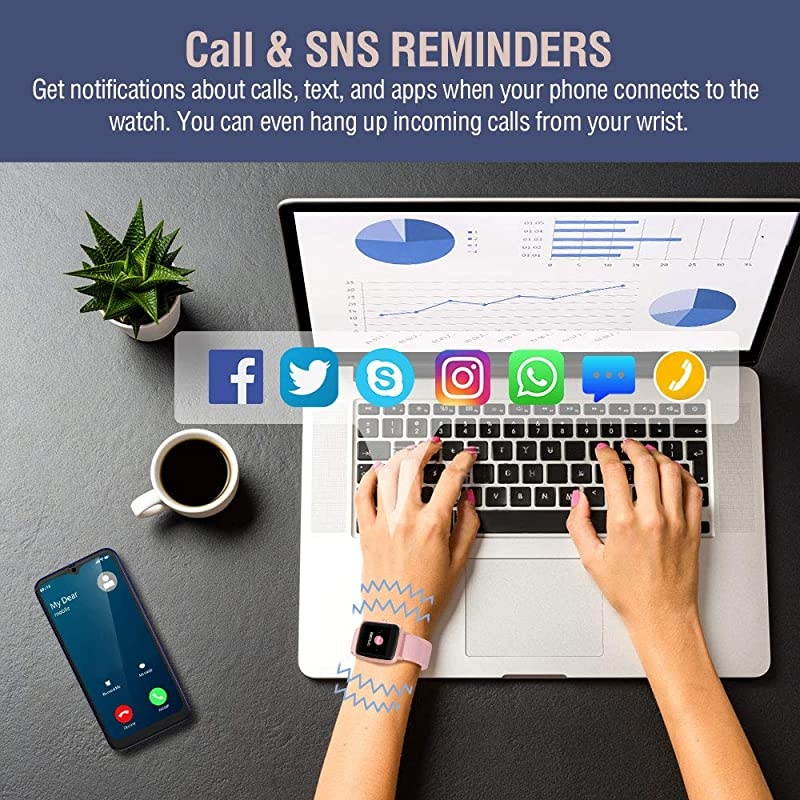 Smart Watch for Android Phones and iOS Phones, All-Day Activity Tracker with Heart Rate Sleep Monitor, 1.3" Full Touch Screen, 5ATM Waterproof Pedometer, Smartwatch for Men Women