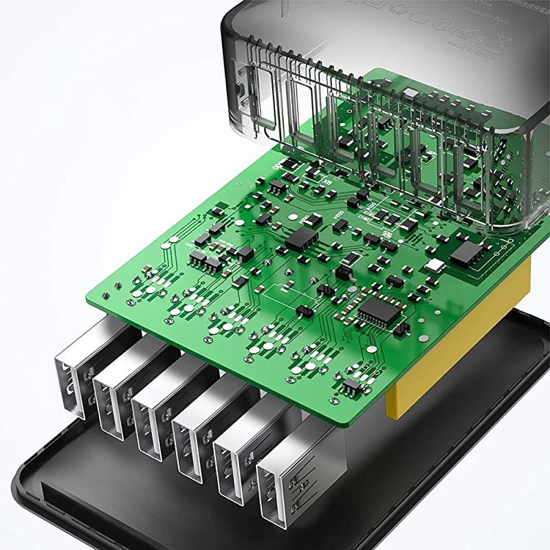 USB Charger  60W 12A 6-Port Desktop USB Charging Station with iSmart Multiple Port, Compatible iPhone 11 Pro Max XS Max XR X 8 Plus, iPad Pro Air Mini, Galaxy S9 Edge, Tablet and More (Black)