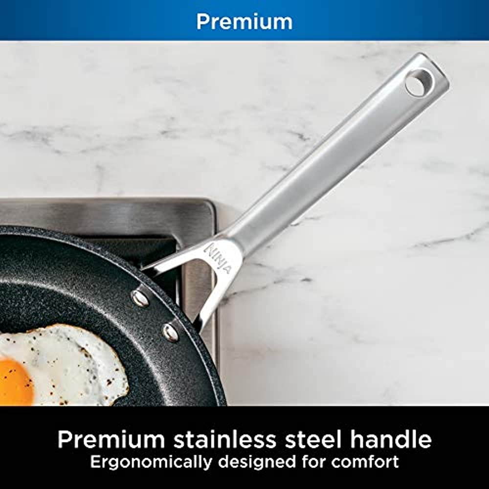 Ninja Foodi NeverStick Premium 8-Inch Fry Pan Nonstick Durable with Double-Riveted Handle and Oven Safe up to 500 Degrees Small Slate Grey