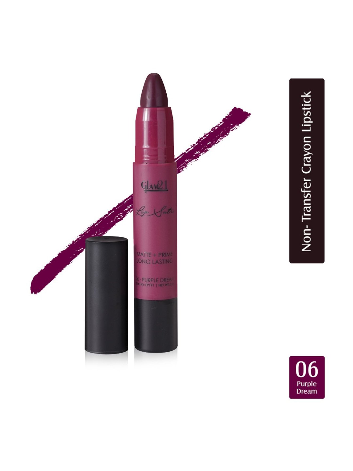 Glam21 Lip Sutra Matte + Prime Crayon Lipstick 06 Purple Dream - 2.8 gm