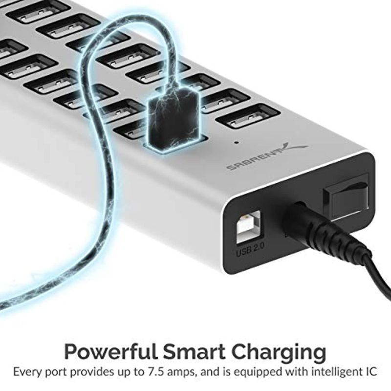 Sabrent 90W 20-Port USB 2.0 Fast Charger, 12V Power Supply Included (AX-P20C) (AX-P20C)