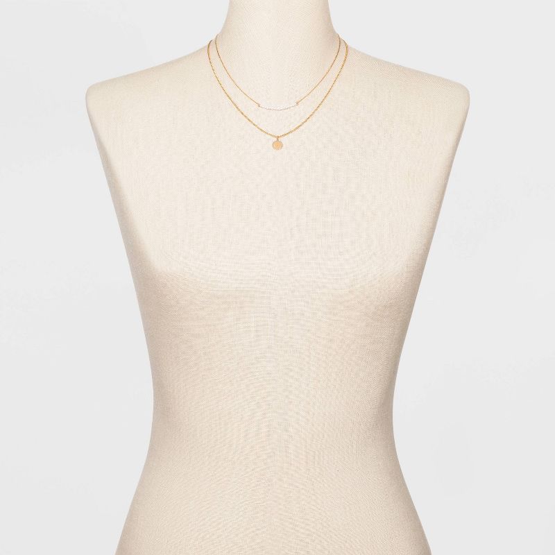 Filigree Disc with Glitter Layered Necklace - A New Day™ Gold