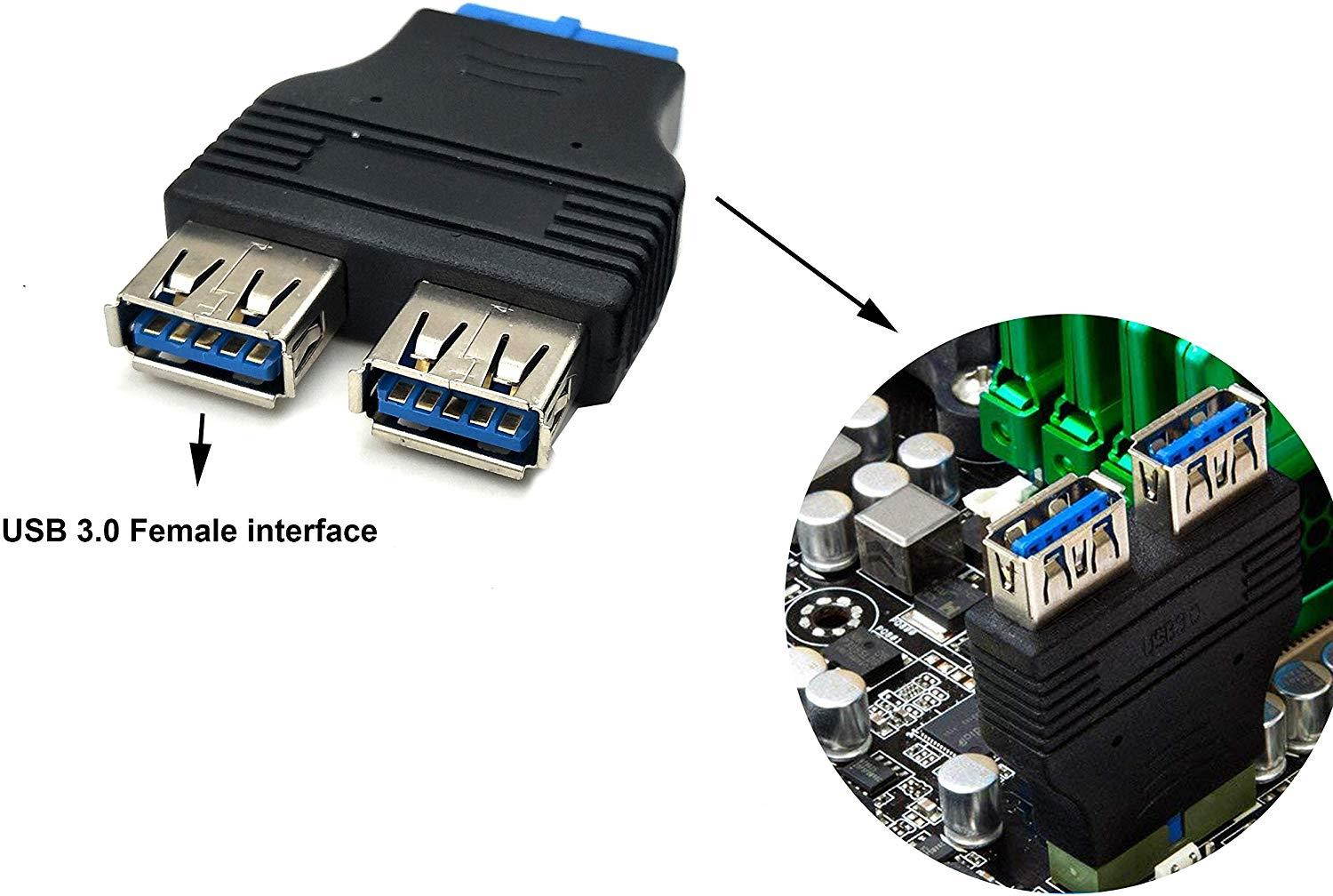 Duttek 2 Pack Dual USB 3.0 Female to USB3.0 Motherboard Female 20 Pin Header Connector Extension Adapter Splitter for PC Motherboard Mainboard (USB3.0 Connector 20 PIN)