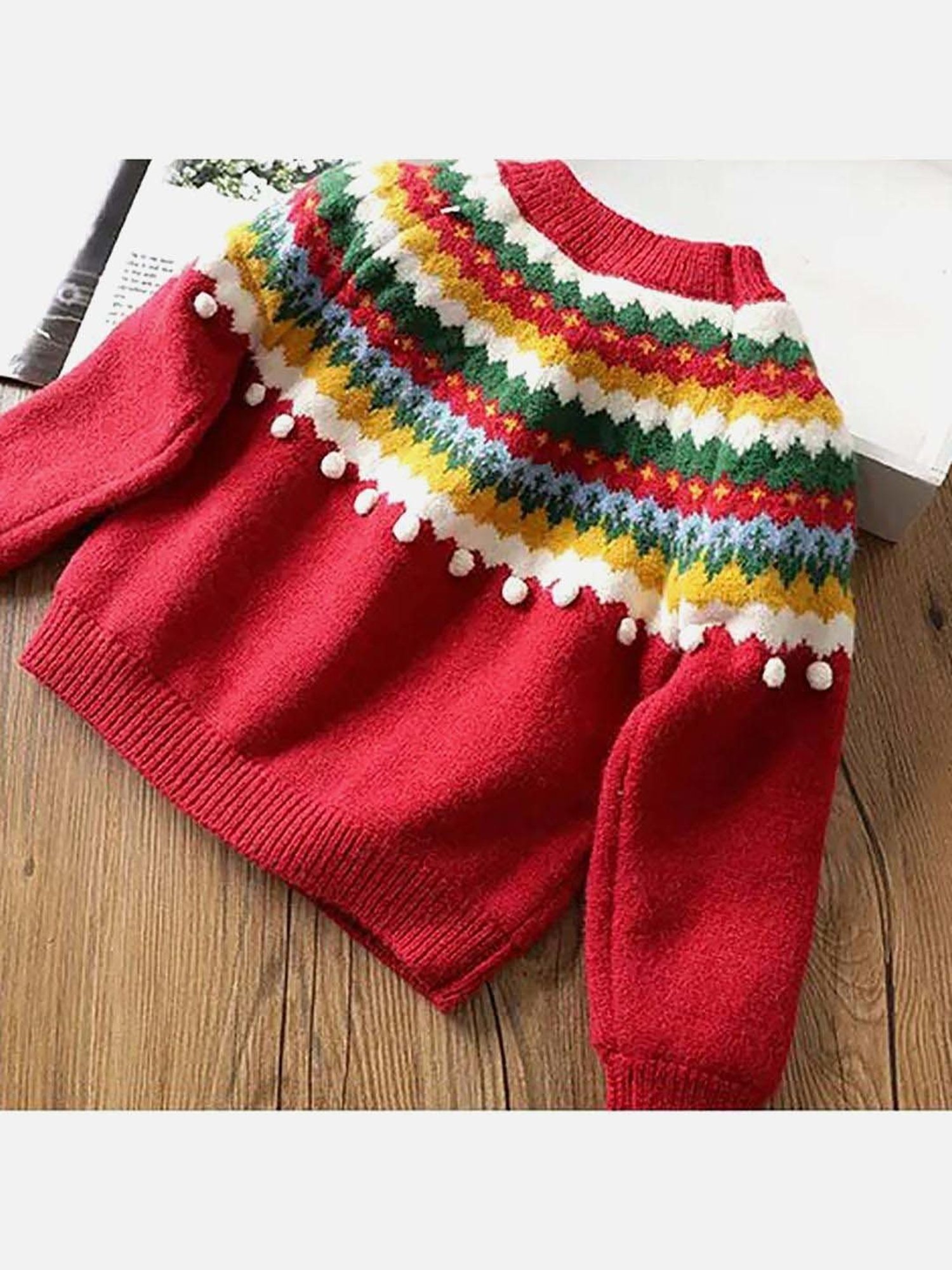 Little Surprise Box Kids Maroon Embroidered Full Sleeves Sweater