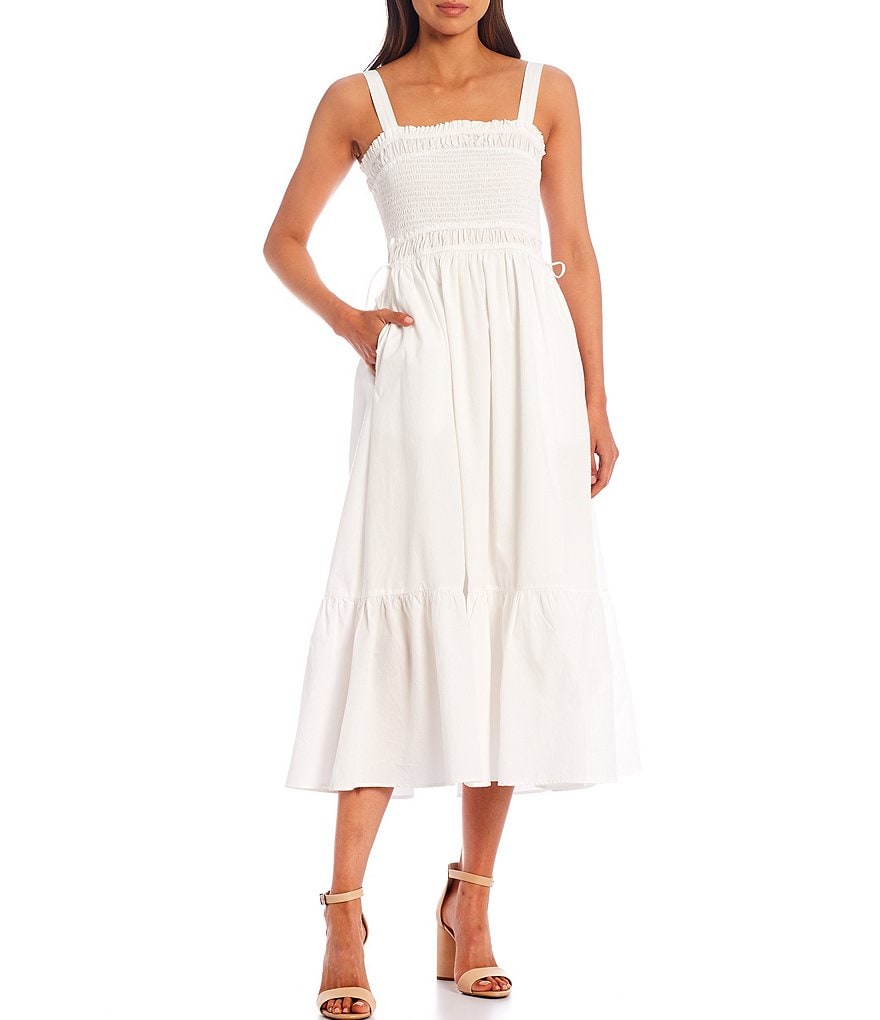 Chelsea & Violet Cotton Poplin Side Pocket Sleeveless Smocked Midi Dress