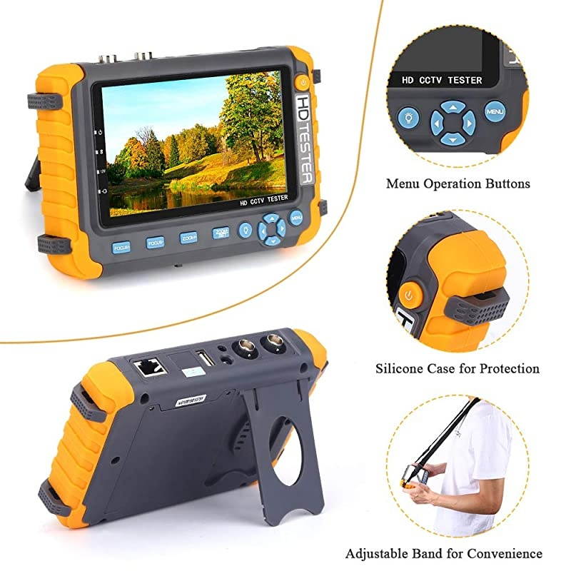Upgrade Version] 5 Inch CCTV Camera Tester,  4 in 1 AHD TVI CVI Coaxial HD Video Monitor Tester ,Support Analog Video Test ,UTP Cable Test ,VGA/HDMI Input ,DC12V Output Camera Tester