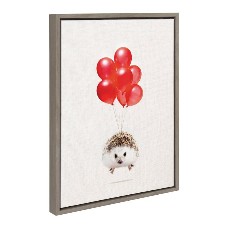 18" x 24" Sylvie Hedgehog Balloons Framed Canvas Wall Art by Amy Peterson Gray - DesignOvation