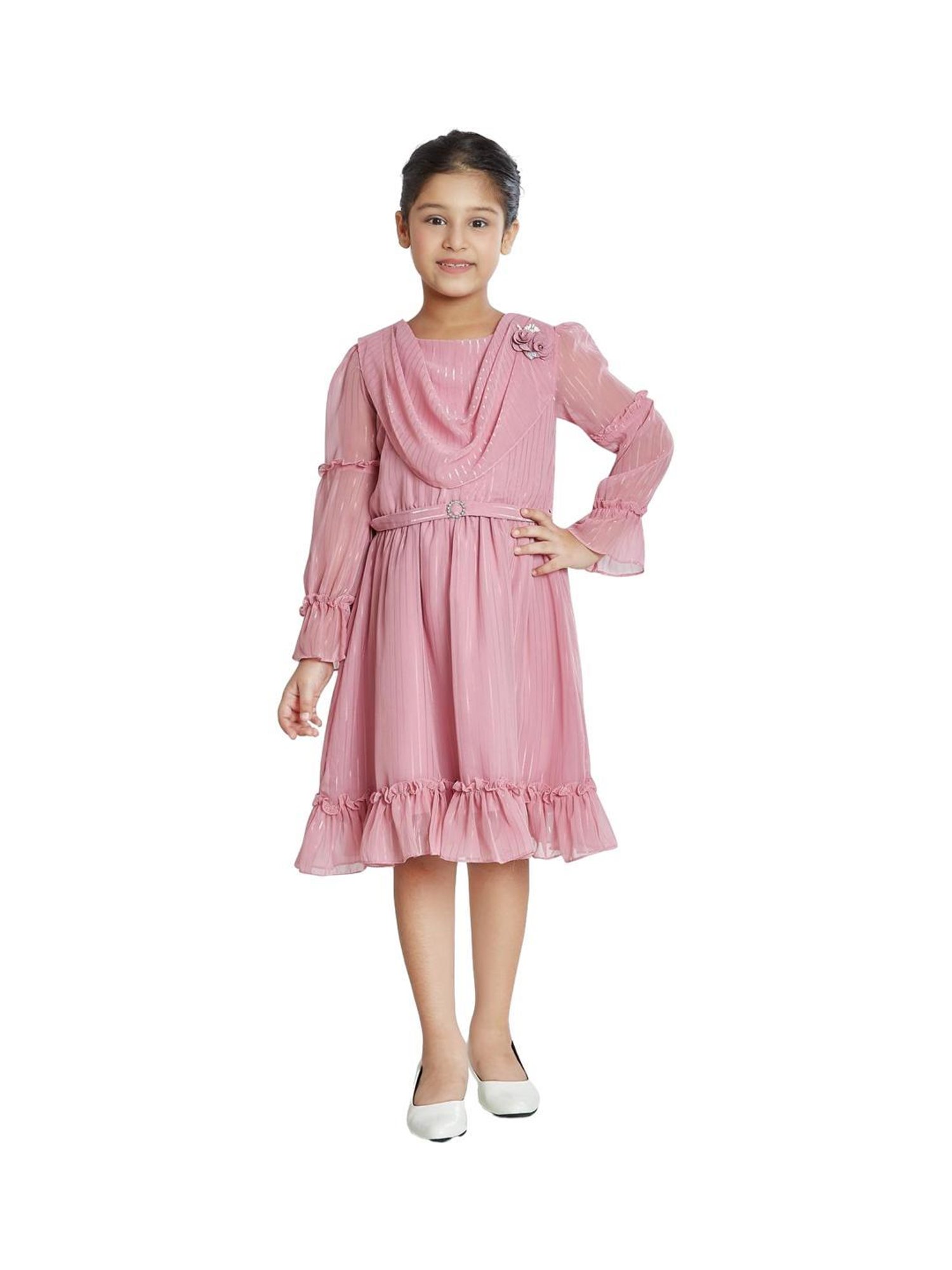Peppermint Kids Pink Applique Full Sleeves Dress