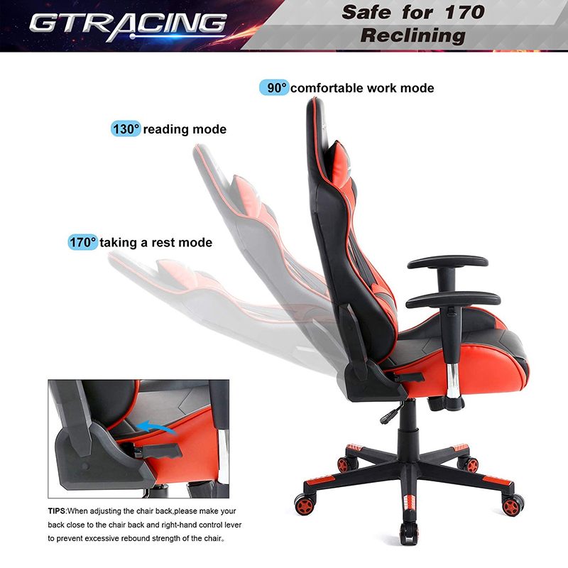 GTRACING Gaming Chair Racing Office Computer Ergonomic Video Game Chair Backrest and Seat Height Adjustable Swivel Recliner with Headrest and Lumbar Pillow Esports Chair