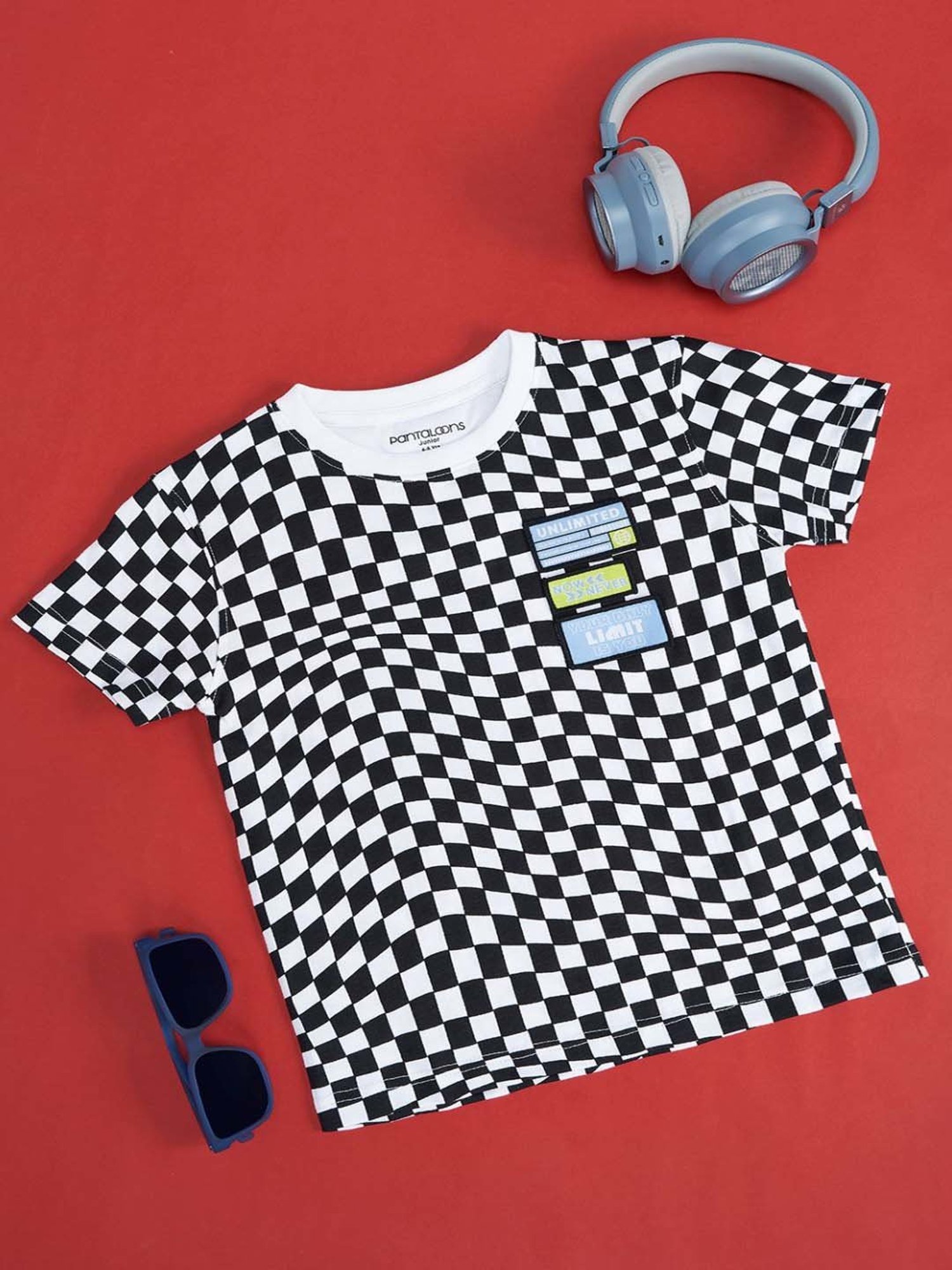 Pantaloons Baby Kids White & Black Cotton Printed T-Shirt