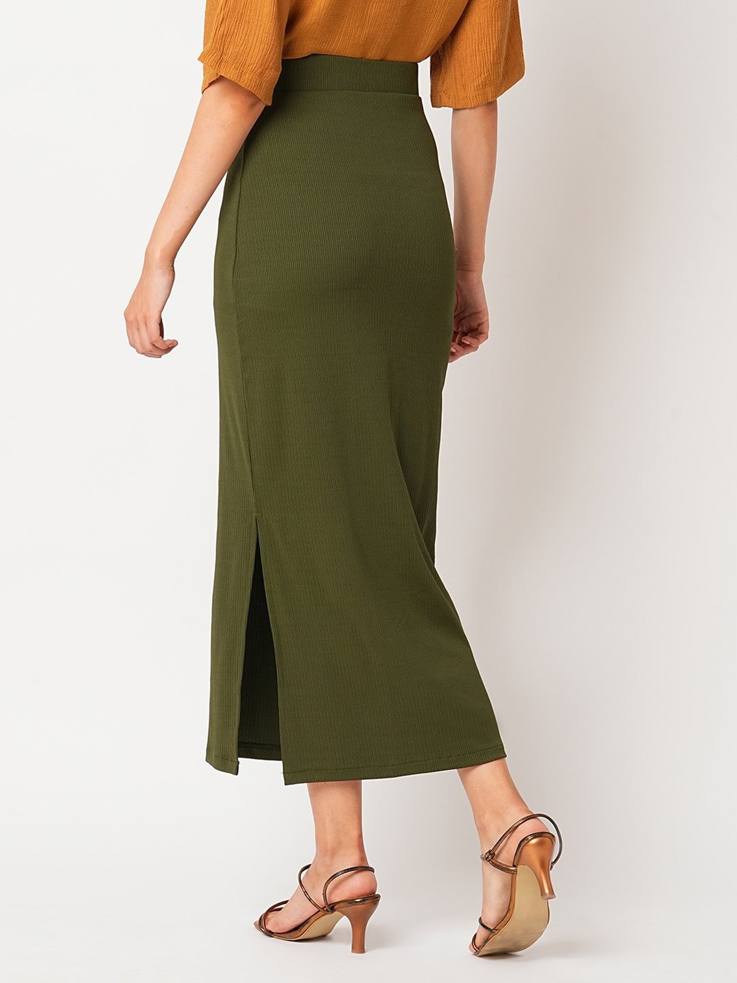 Globus Olive Self Design Midi Skirt