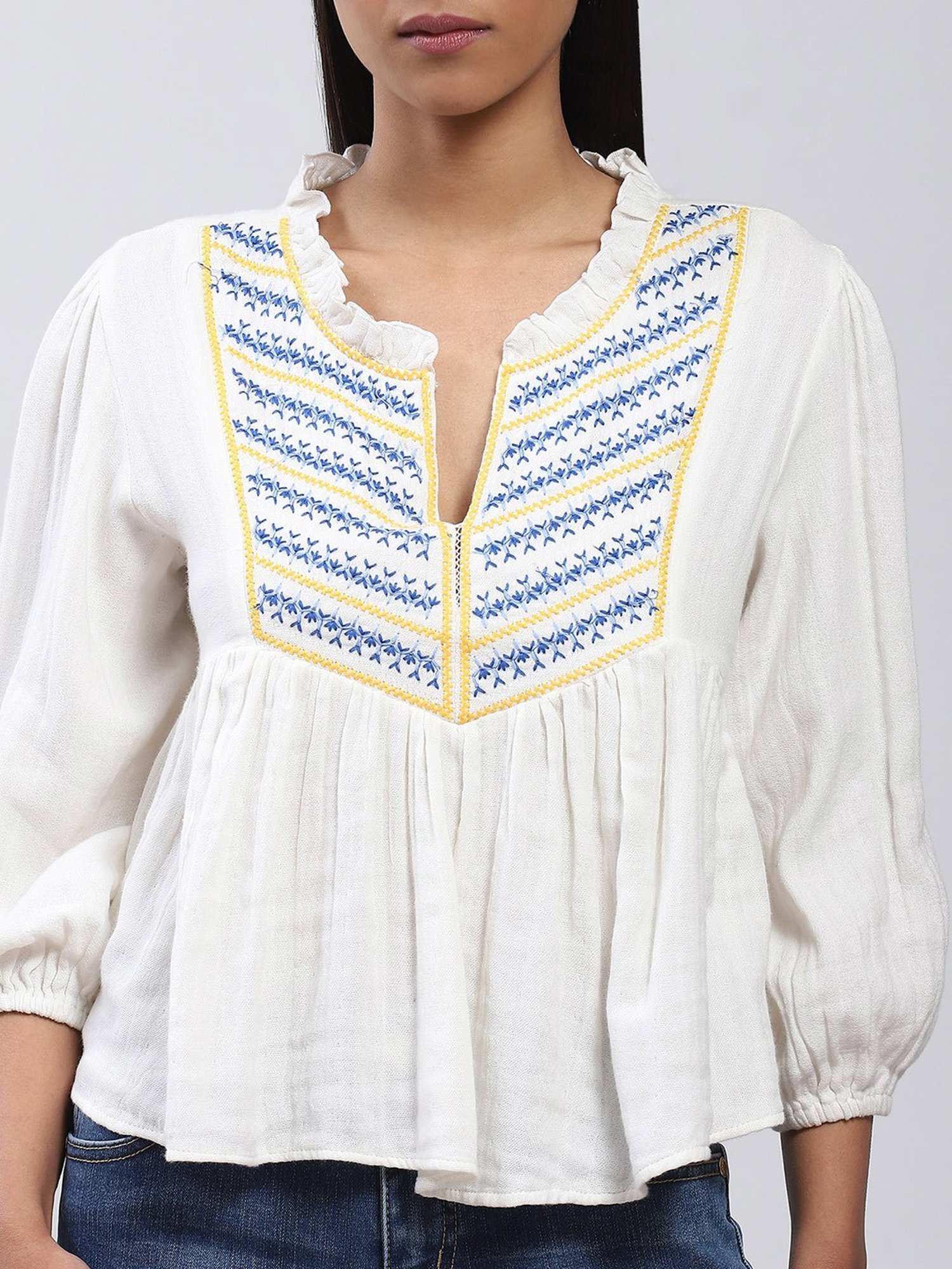 Label Ritu Kumar White Embroidered Top