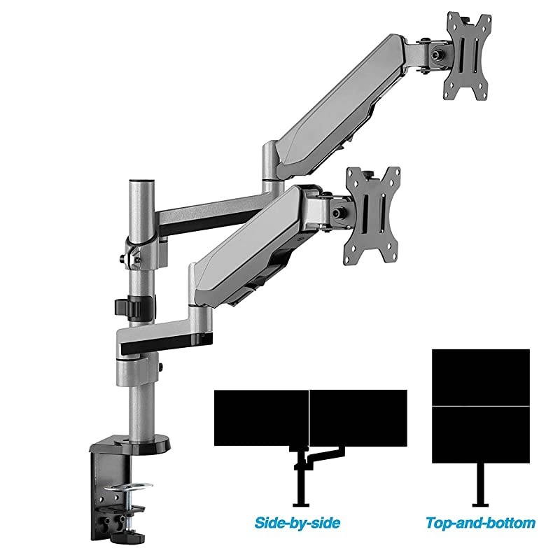 Dual 1327 Stacked Monitor Arm Desk Mount fits Two FlatCurved Monitor Full Motion Height Swivel Tilt Rotation Adjustable Monitor Arm VESACClampGrommetCable Management