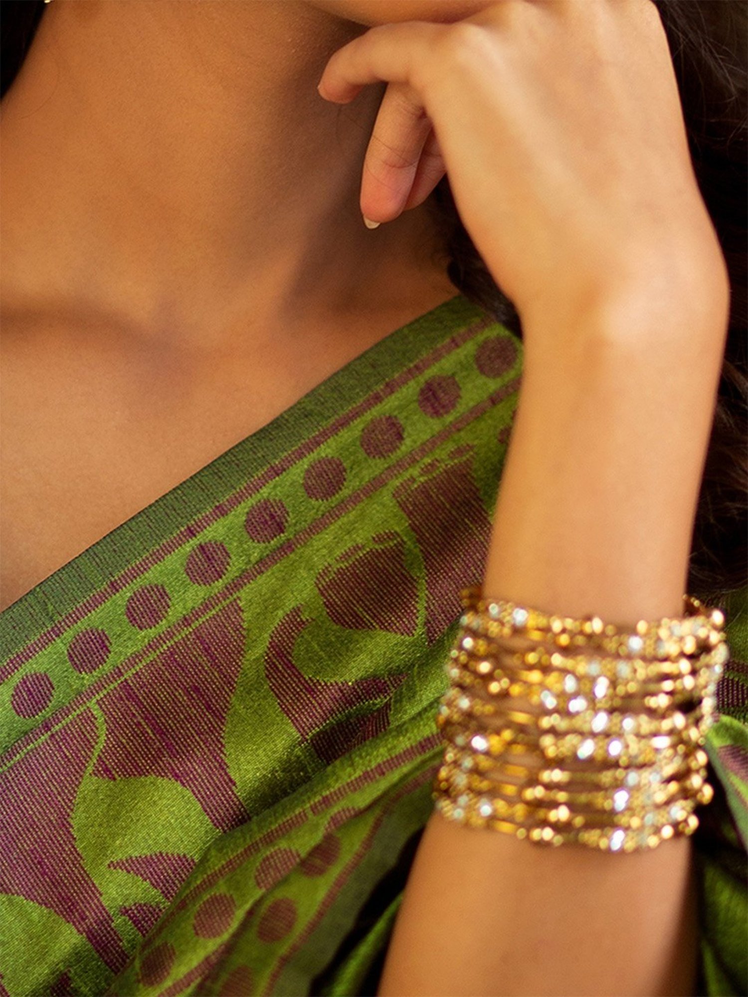 Fida Gold-Plated Ethnic Traditional Kundan Bangles for Women - Set of 12