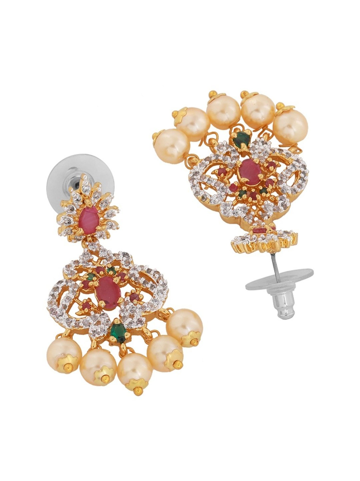 Estele Gold-Plated CZ Dazzling Pearl Dangler Earrings