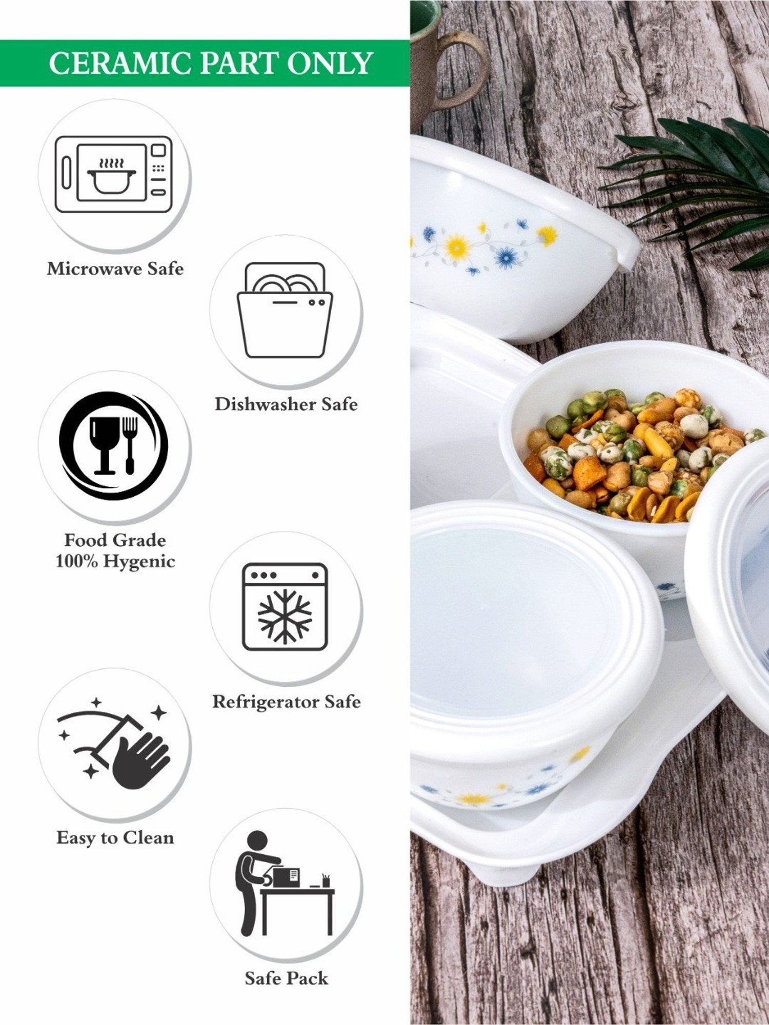 Cello White Opalware Tiffany Dry Fruit Storage Bowl - Set of 9