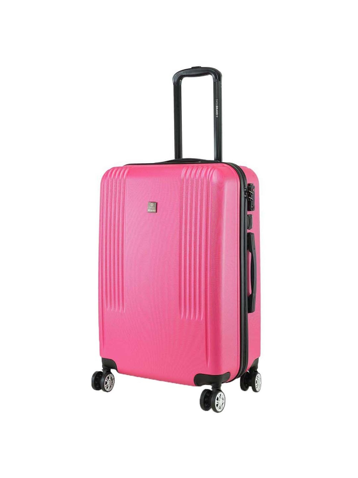 Swiss Brand Sion 2.0 Rose Pink Striped Hard Medium Trolley Bag - 41 cm